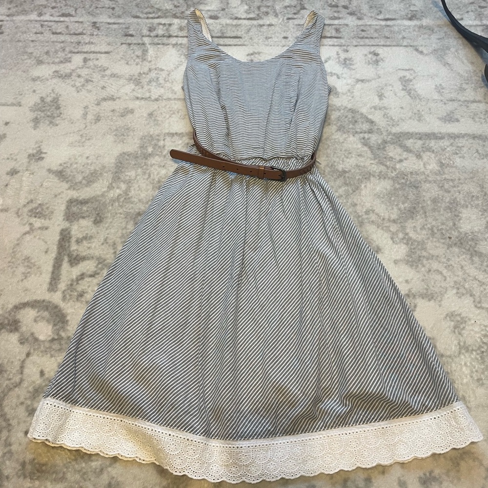 Maurices Navy and White Striped Dress with Lace Trim